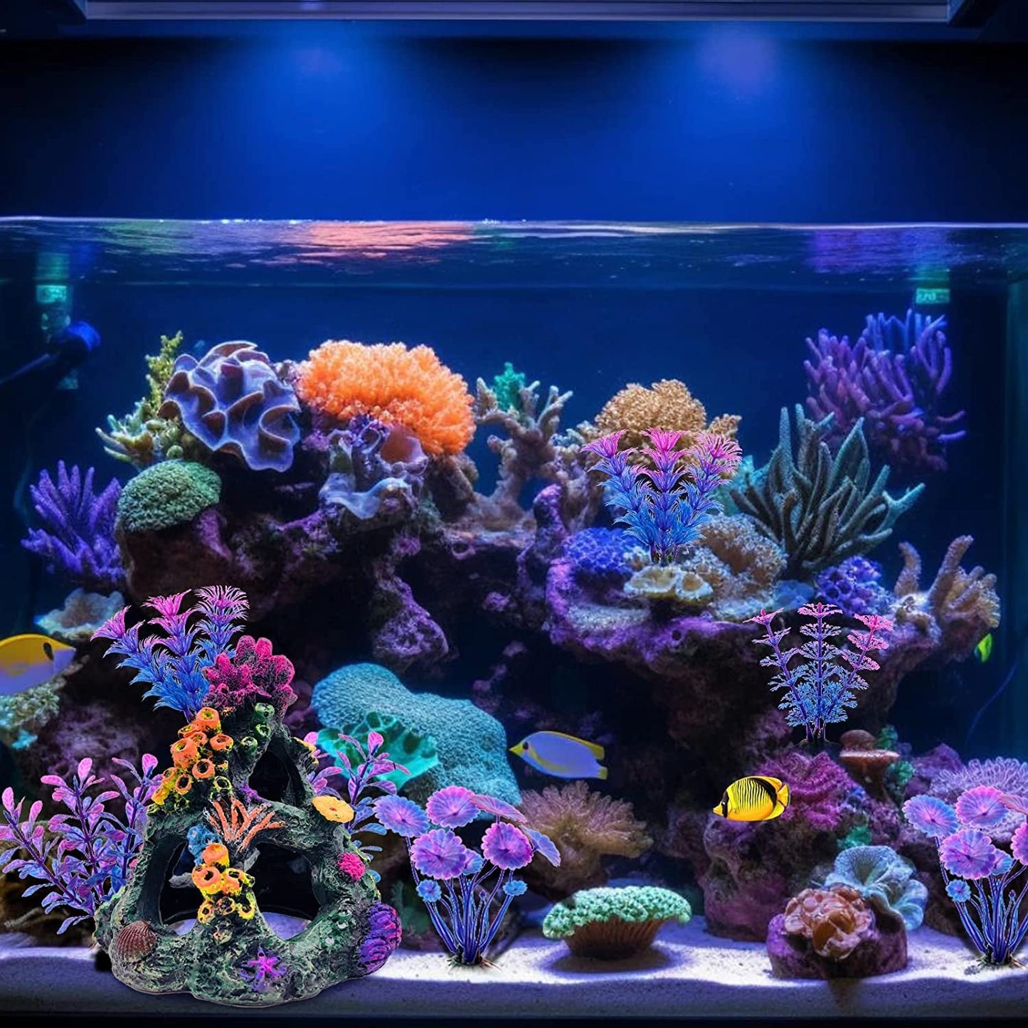 Fish Tank Decoration Coral Reef Set, Aquarium Ornament Cave Plants, Betta Decor