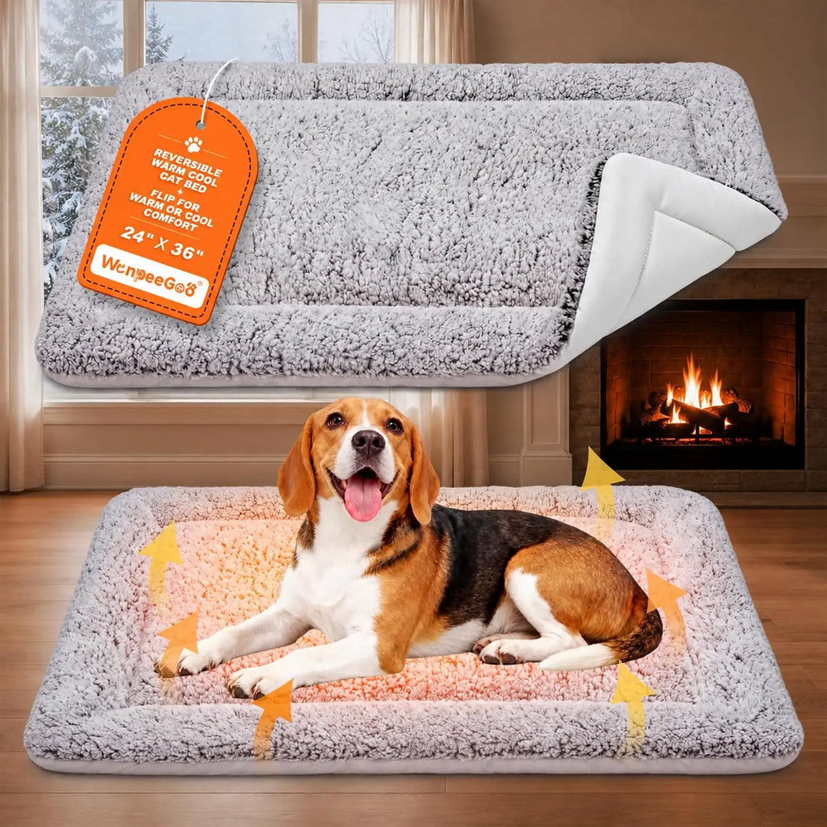 Self-Warming Cat Bed – Reversible Cozy Heating Pad, Gray, 18 x 24 Inches