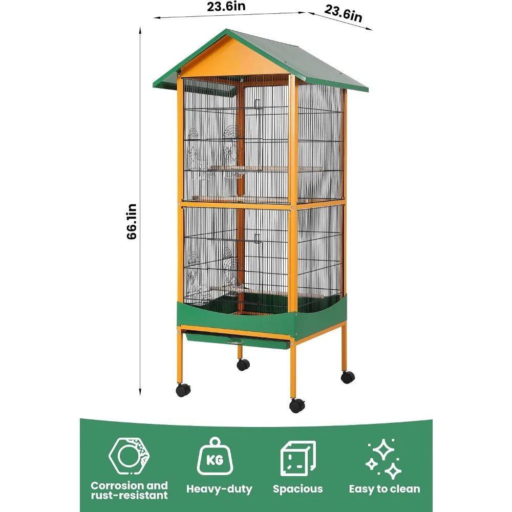 Garvee 66-Inch Extra-Large Bird Cage with Waterproof Roof & Removable Tray ā Indoor/Outdoor Aviary