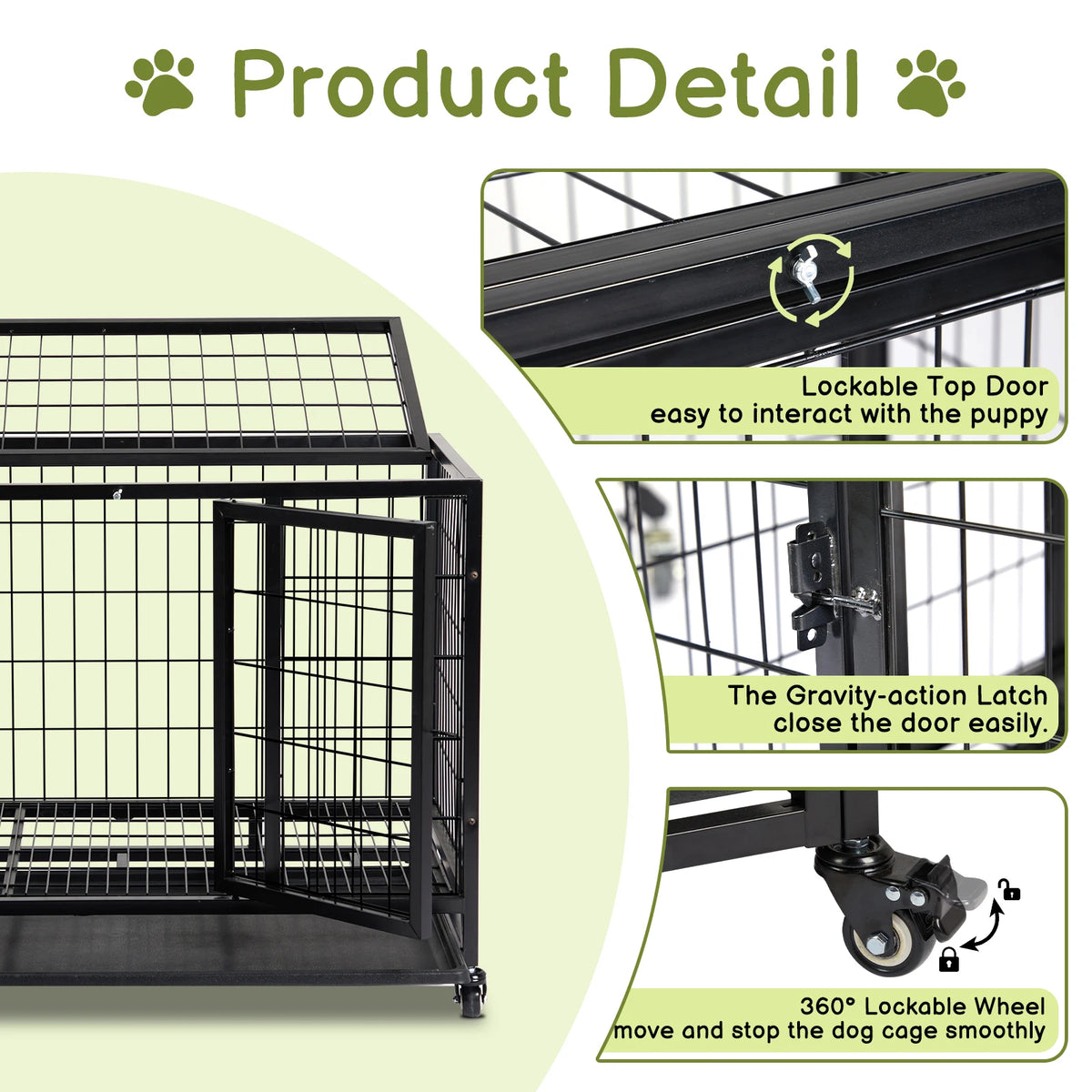 36-Inch Heavy-Duty Dog Crate with Double Doors, Secure Locks & Removable Tray