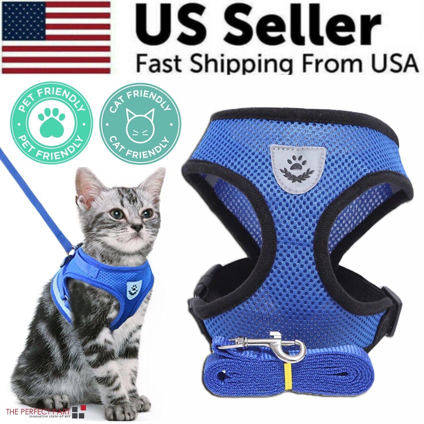 Cat, Dog Pet Harness Adjustable Control Vest Reflective Leash