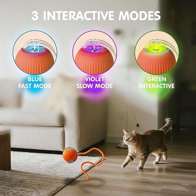 Cat Interactive Ball Toys, Automatic Rolling Ball For Kitten, Rechargeable Smart Pet Electric Toys With Teaser, Sensor Cat Ball Toy