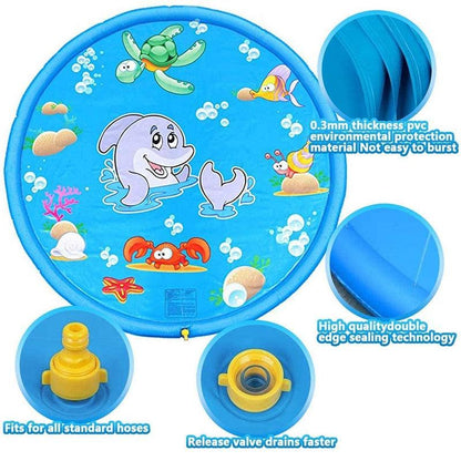 150cm Pet Play Water Spray Splash Mat, Inflatable Sprinkler Cushion Pads, Toy Tub Swimming Pool for Kids, Dog Portable Inflatable Water Toy, Paddling Pools for Pets, Inflatable Splash Sprinkler Pad