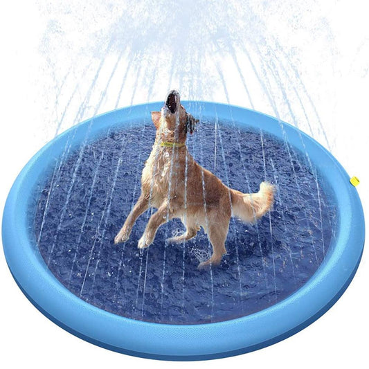 150cm Pet Play Water Spray Splash Mat, Inflatable Sprinkler Cushion Pads, Toy Tub Swimming Pool for Kids, Dog Portable Inflatable Water Toy, Paddling Pools for Pets, Inflatable Splash Sprinkler Pad