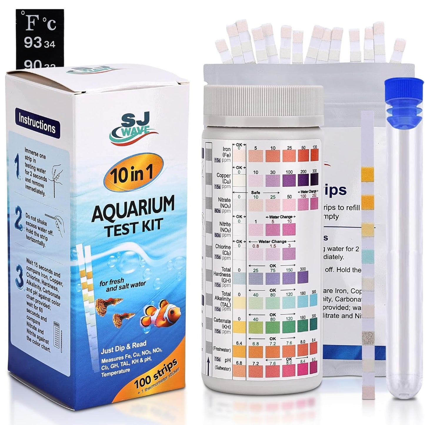 Aquarium Test Strips 11 in 1 Water Test Kit 950, Tests Ammonia pH Fish Tank
