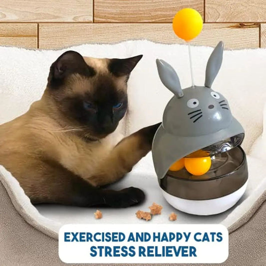 Interactive Cat Feeder Toy, Treat Dispenser Exercise Toys, Feeding Food Toy Dispenser Cat Indoors- Sounding Bell Cat Tower