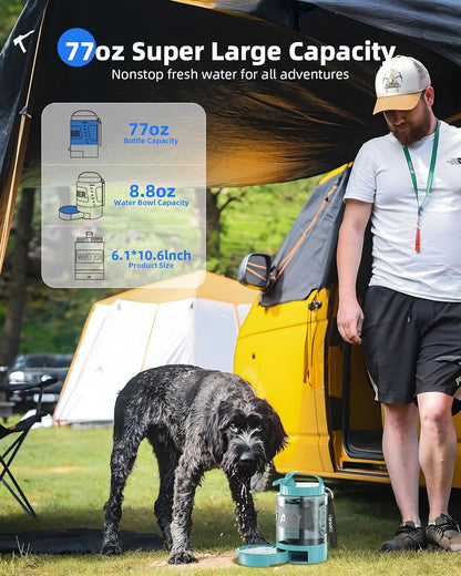77oz Dog Travel Water Bottle with Bowl, Leak Proof Hiking Camping Bottle
