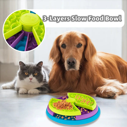 Slow Food Bowl Anti Choking Cat Bowl, Dog Basin Puzzle Feeder, Healthy Pet Rotating Game Board