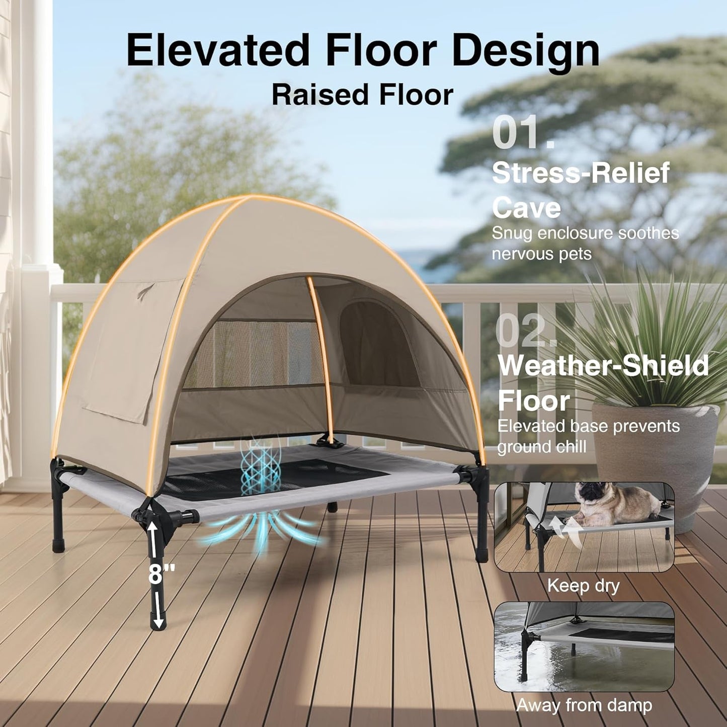 Elevated Outdoor Dog Bed with Canopy Cooling Pet Camping Tent