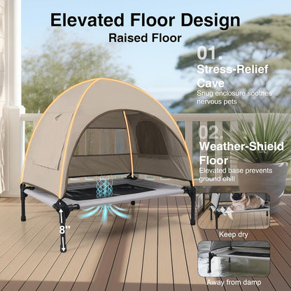 Elevated Outdoor Dog Bed with Canopy Cooling Pet Camping Tent