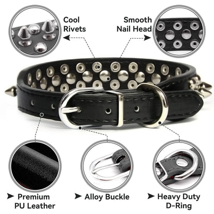 Small Spiked Black Dog, Cat Collar For Small Medium Dogs Boy Male - Adjustable Studded Puppy Collars - Soft Padded Punk Leather Dog Collar For Chihuahua French Bulldog Pug