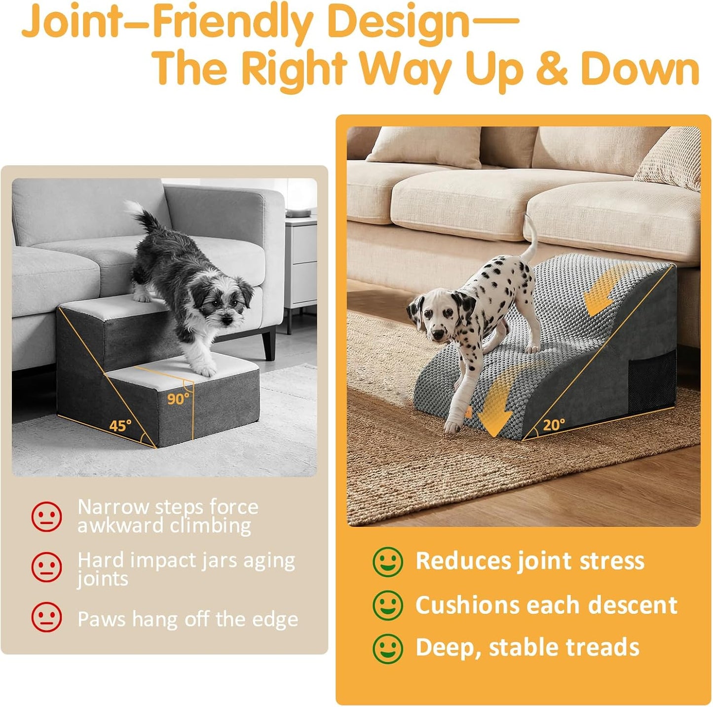 Foam Dog Stairs for Small Dogs & Cats, Non Slip Pet Steps 2 Tier