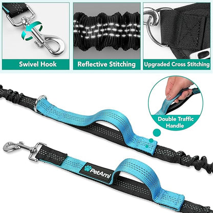PetAmi Hands-Free Dual Dog Leash with Adjustable Waist Belt & Bungee Leads