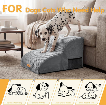 Foam Dog Stairs for Small Dogs & Cats, Non Slip Pet Steps 2 Tier