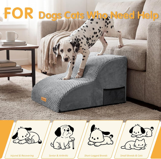 Foam Dog Stairs for Small Dogs & Cats, Non Slip Pet Steps 2 Tier