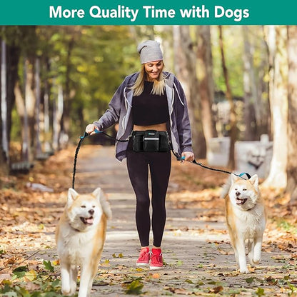 PetAmi Hands-Free Dual Dog Leash with Adjustable Waist Belt & Bungee Leads