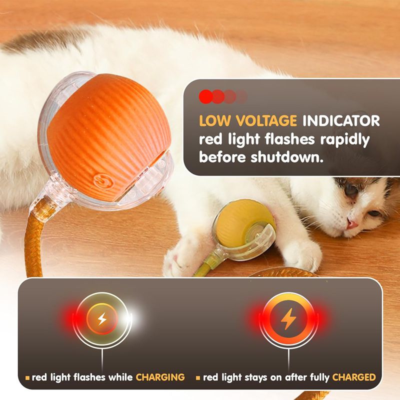 Cat Interactive Ball Toys, Automatic Rolling Ball For Kitten, Rechargeable Smart Pet Electric Toys With Teaser, Sensor Cat Ball Toy
