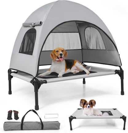 Elevated Outdoor Dog Bed with Canopy Cooling Pet Camping Tent