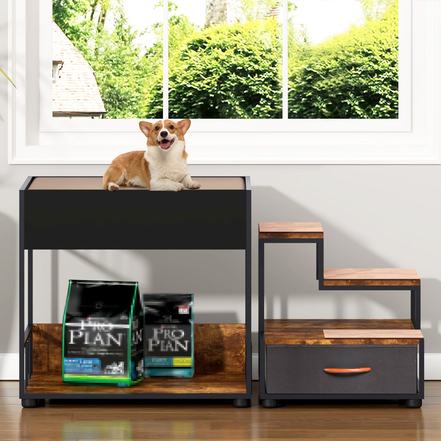 ET Step Window Perch, Bunk Beds Window Perch for Dogs, Bedside Lounge Elevated Dog Bed, Multi-Level Platform with sponge Vintage