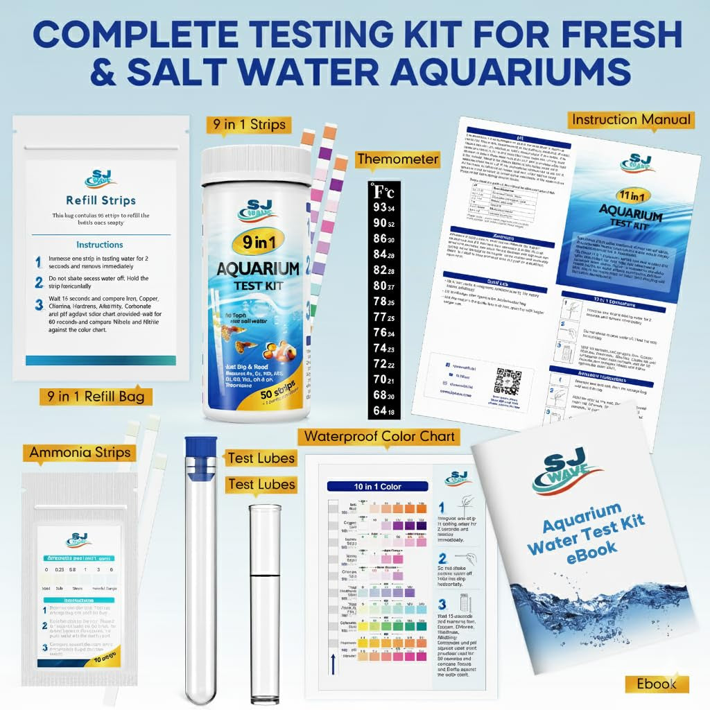 Aquarium Test Strips 11 in 1 Water Test Kit 950, Tests Ammonia pH Fish Tank
