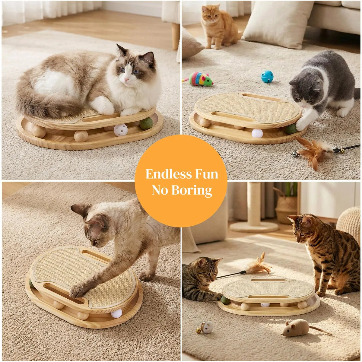 Interactive Cat Scratcher with Ball Track Toy – Durable Sisal Scratching Pad for Indoor Cats
