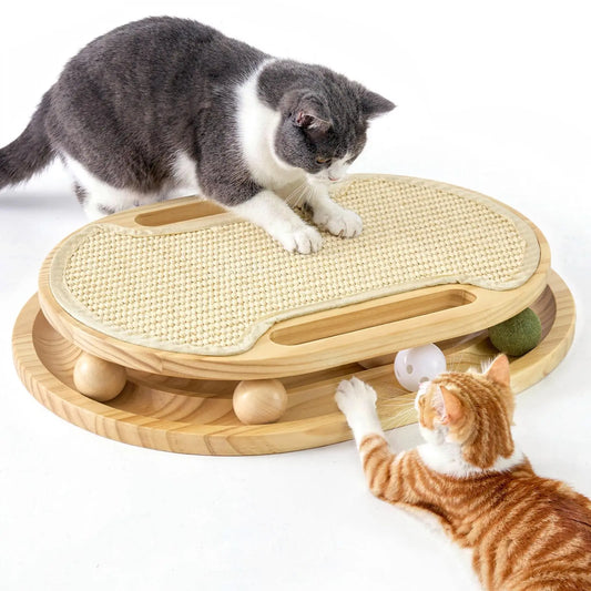 Interactive Cat Scratcher with Ball Track Toy – Durable Sisal Scratching Pad for Indoor Cats