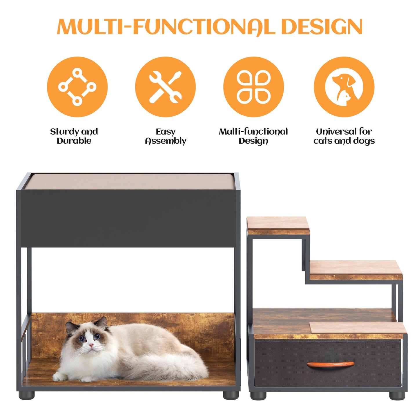 ET Step Window Perch, Bunk Beds Window Perch for Dogs, Bedside Lounge Elevated Dog Bed, Multi-Level Platform with sponge Vintage