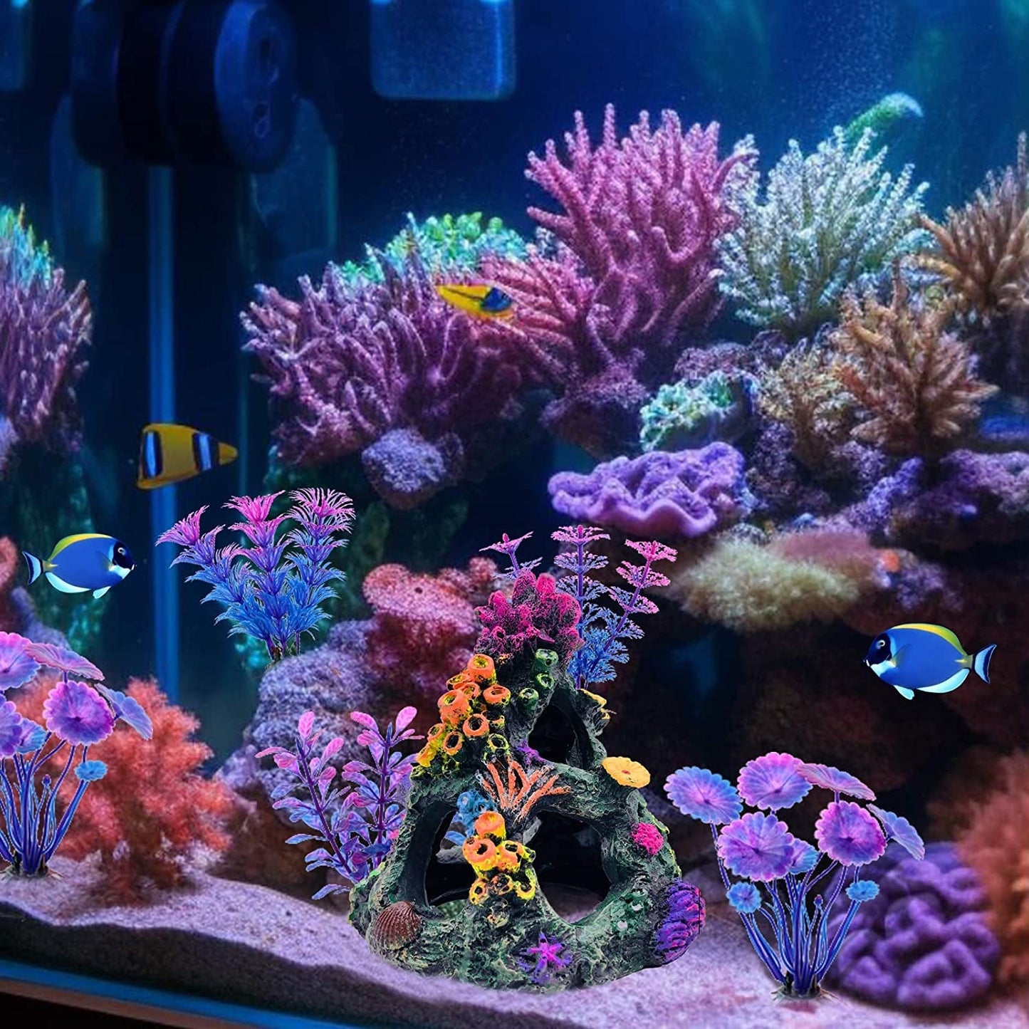 Fish Tank Decoration Coral Reef Set, Aquarium Ornament Cave Plants, Betta Decor