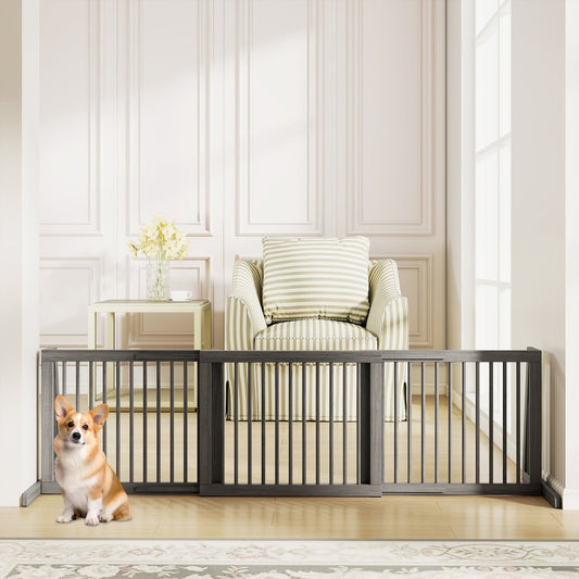 Adjustable 3-Panel Wood Pet Gate - Foldable Dog Fence