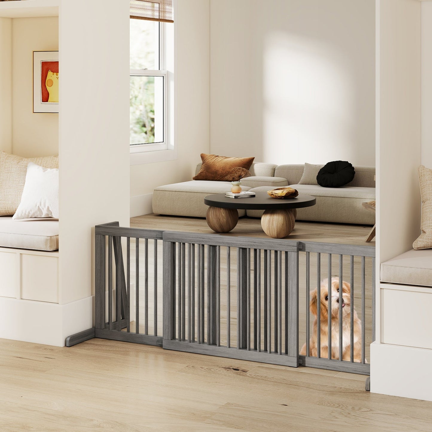Adjustable 3-Panel Wood Pet Gate - Foldable Dog Fence