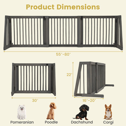 Adjustable 3-Panel Wood Pet Gate - Foldable Dog Fence