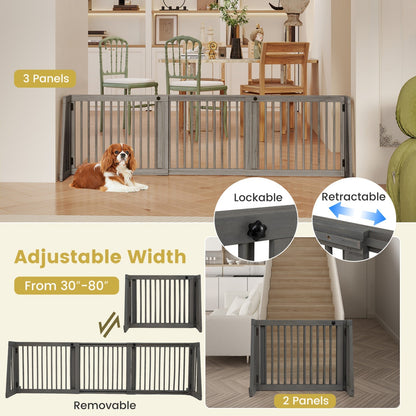 Adjustable 3-Panel Wood Pet Gate - Foldable Dog Fence