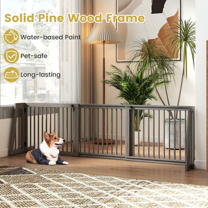 Adjustable 3-Panel Wood Pet Gate - Foldable Dog Fence