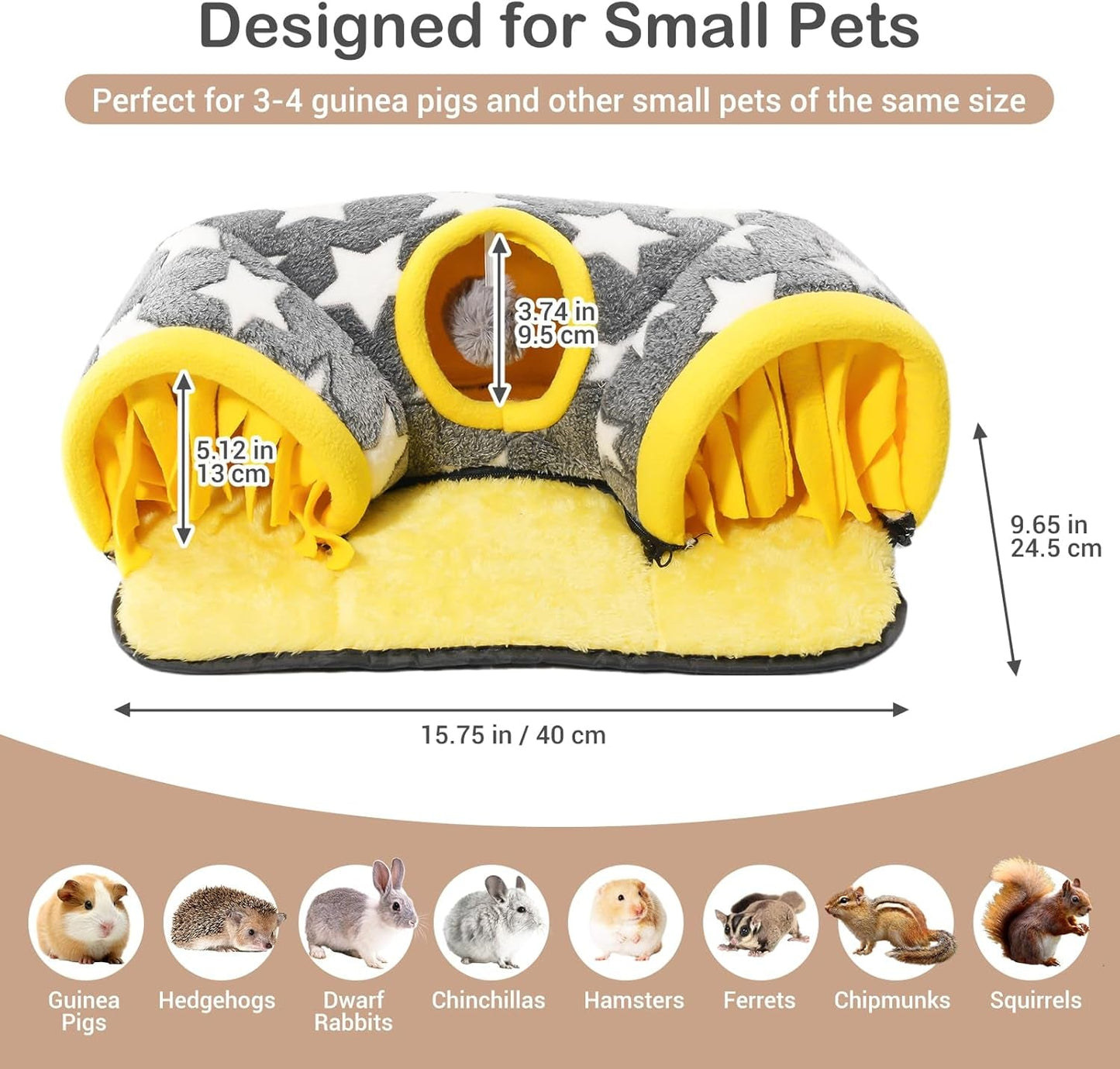 Guinea Pig Tunnel Bed Hideout, Plush Tube Small Animal Rabbit Hamster