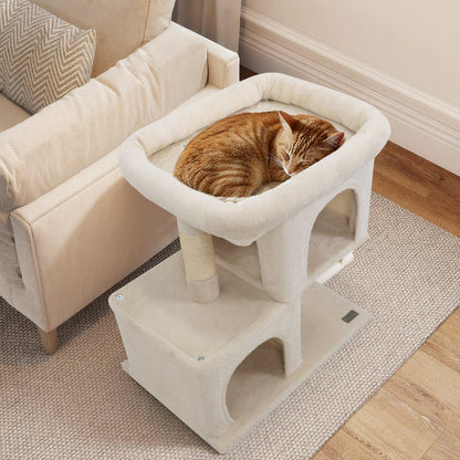 Modern Cat Tree Space-saving Cat Tower with Upholstered Perch and 2 Cat Condos