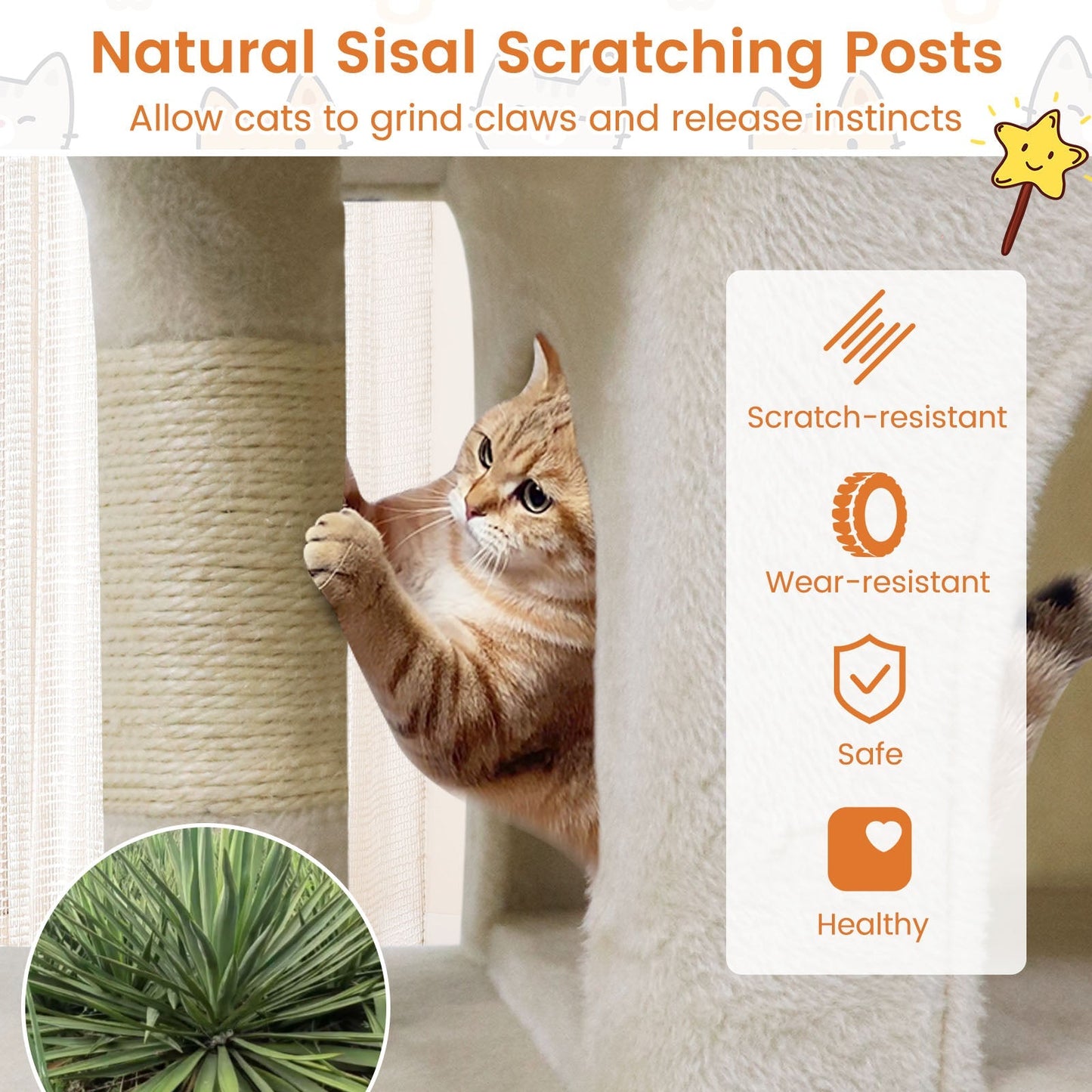 Modern Cat Tree Space-saving Cat Tower with Upholstered Perch and 2 Cat Condos