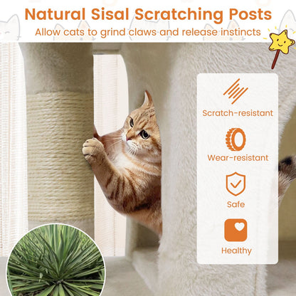 Modern Cat Tree Space-saving Cat Tower with Upholstered Perch and 2 Cat Condos