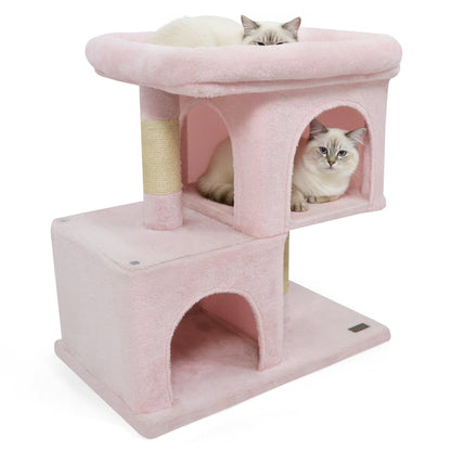 Modern Cat Tree Space-saving Cat Tower with Upholstered Perch and 2 Cat Condos