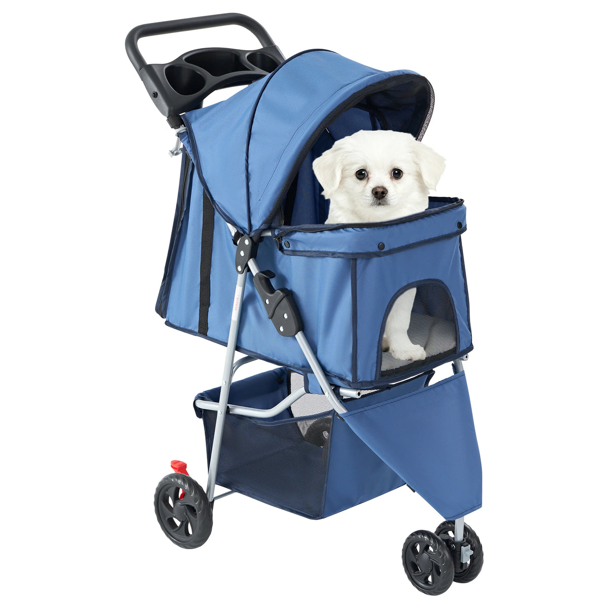JHK 3-Wheel Foldable Pet Stroller for Small Dogs & Cats – Mesh Windows, Storage Basket & Cup Holder
