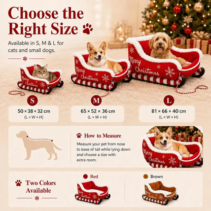 Christmas Santa Sleigh Dog Bed – Large Plush Pet Sofa with Raised Sides & Washable Design