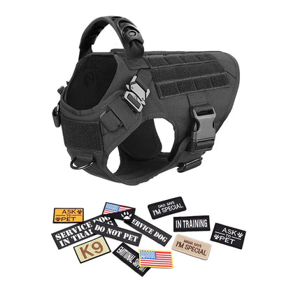 Tactical Dog Harness, Collar & Leash Set with Pouches and Patches