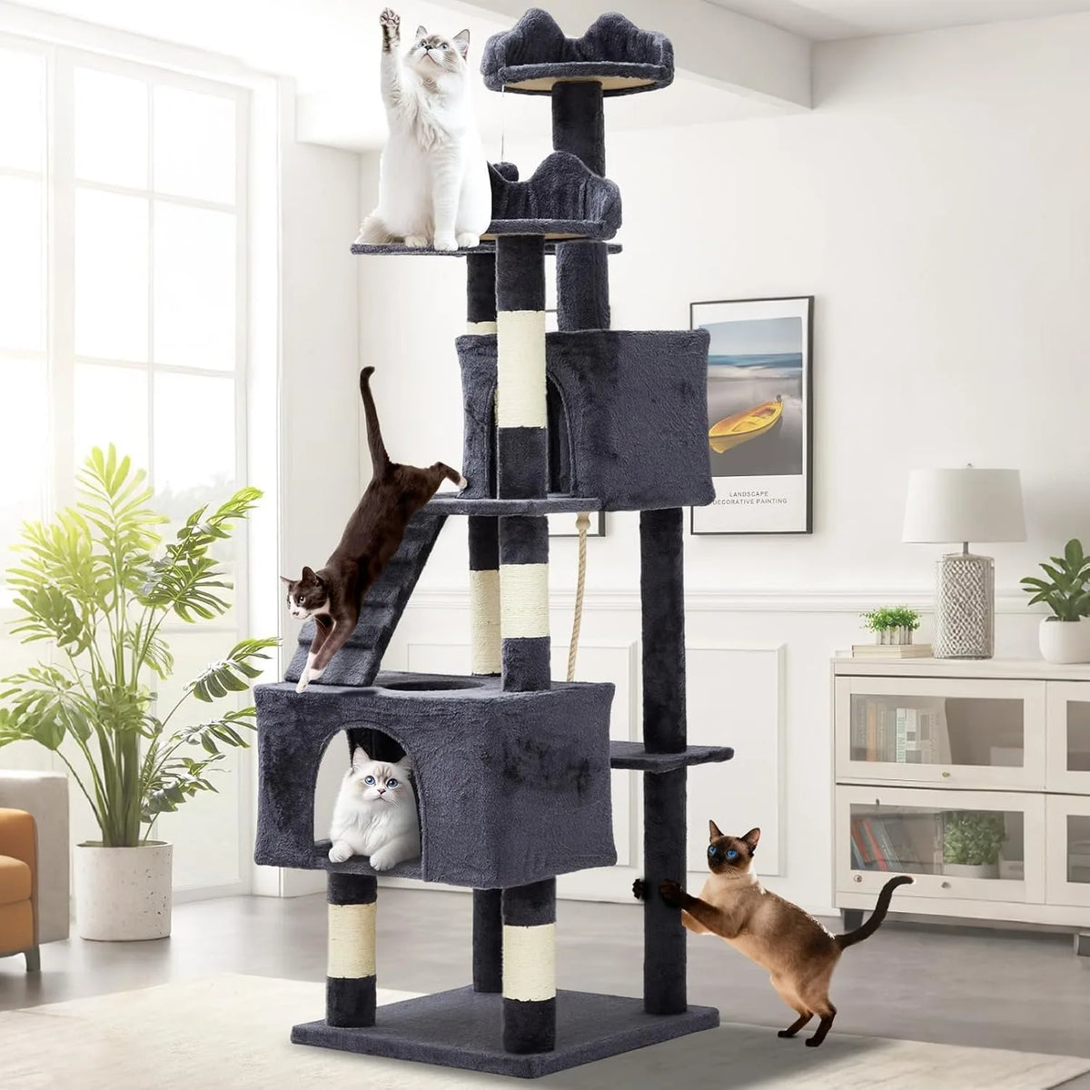 72-Inch Multi-Level Cat Tree with Condos, Perches, Hammock & Scratching Posts