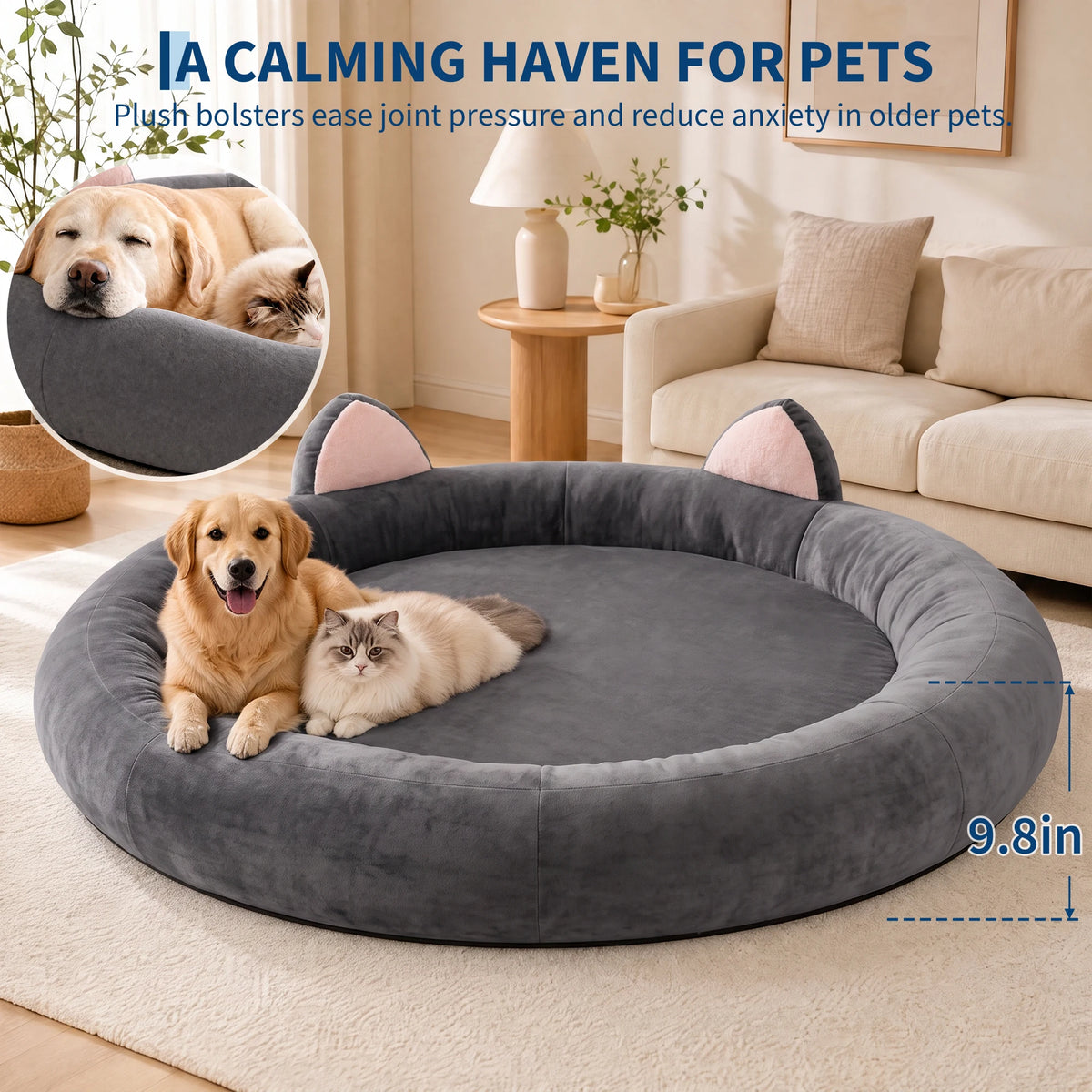 XXL Orthopedic Memory Foam Dog Bed with Thick Cushion & Supportive Bolsters for Large & Senior Dogs