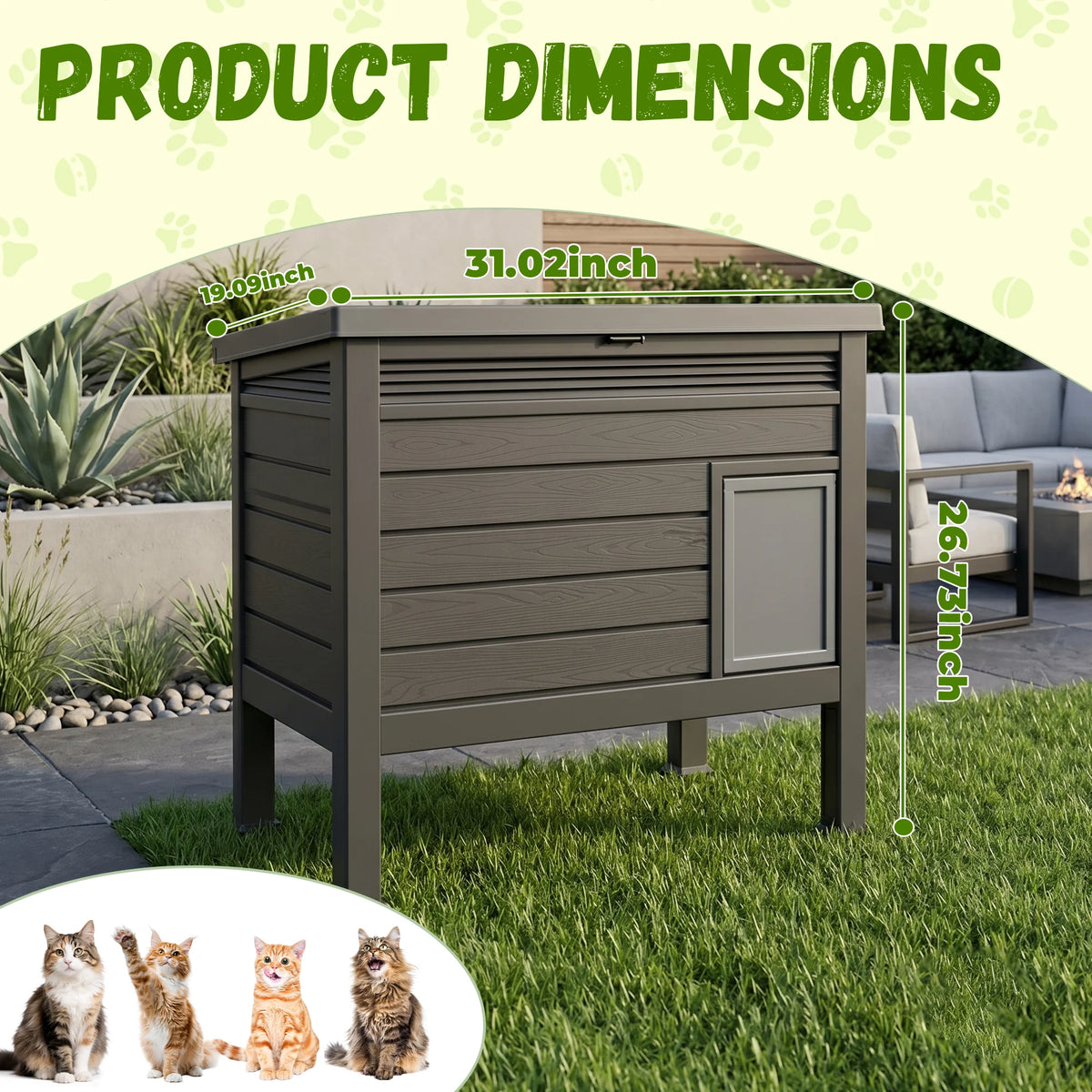 Weatherproof Elevated Outdoor Cat House – UV-Resistant Resin Shelter with Easy-Clean Opening Roof