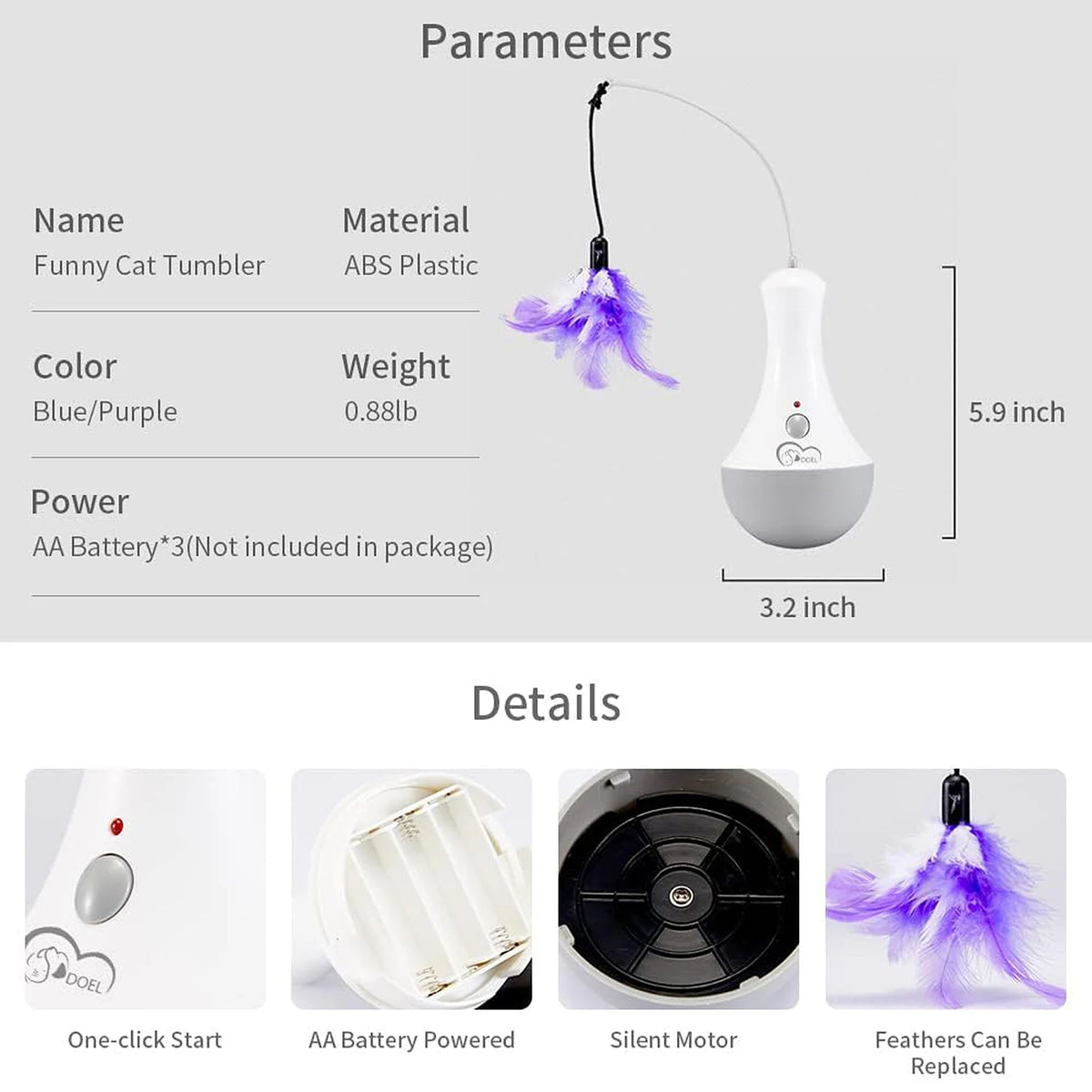 DOEL Automatic Interactive Cat Feather Toy – Fun Teaser Toy for Indoor Cats & Kittens