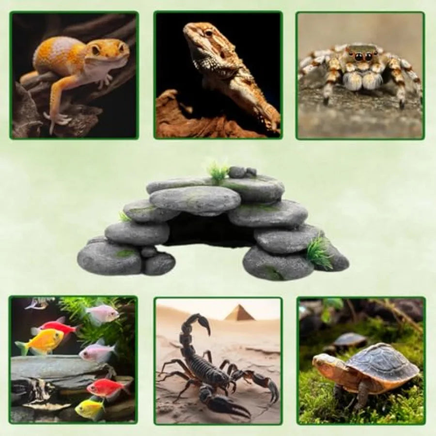 Natural-Looking Aquarium Rock Cave Hideout for Fish & Reptiles