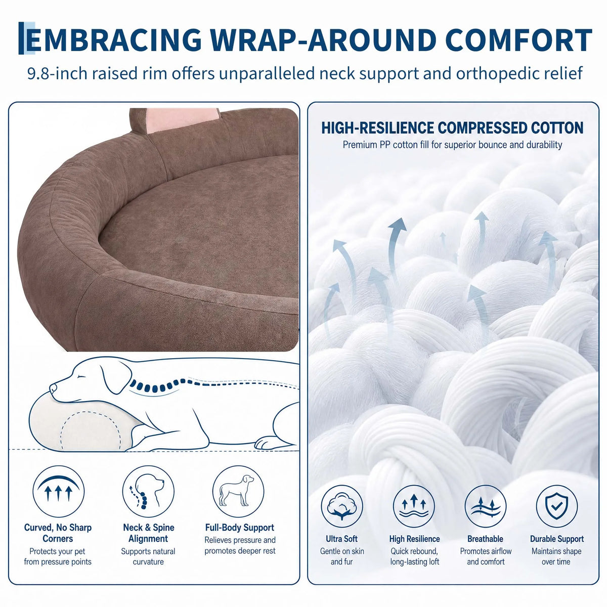 XXL Orthopedic Memory Foam Dog Bed with Thick Cushion & Supportive Bolsters for Large & Senior Dogs