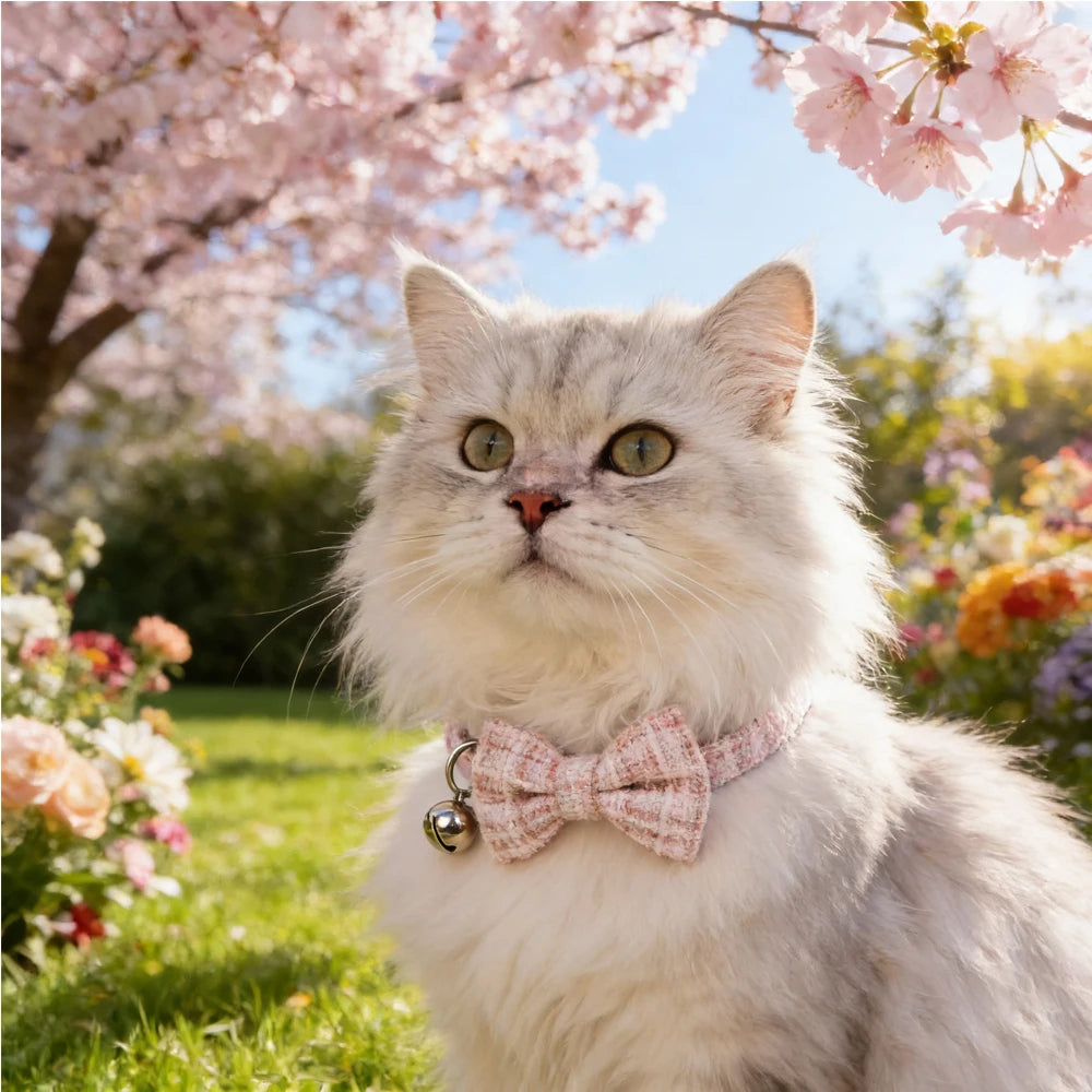 Plaid Breakaway Cat & Small Dog Collar with Removable Bow Tie & Bell