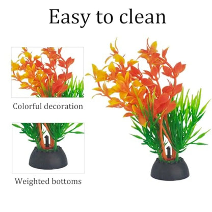 4-Piece Artificial Seaweed Aquarium Plants – 4-Inch Realistic Green & Orange Decorations for Freshwater and Saltwater Fish Tanks