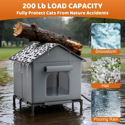 Heated Outdoor Cat House – Weatherproof Insulated Shelter with Heating Pad & Elevated Waterproof Base